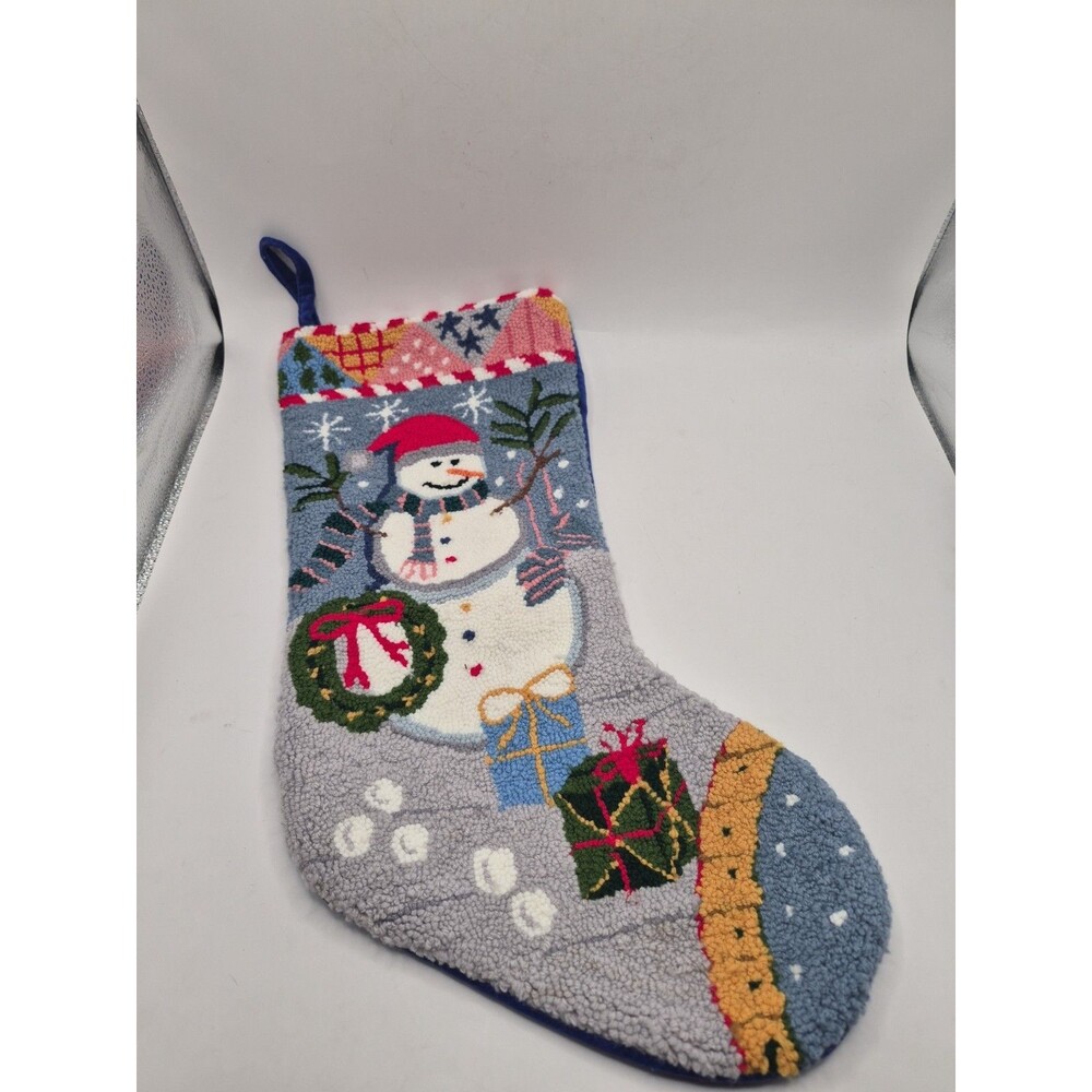 Snowman Christmas Stocking, Needlepoint, 100% Wool, Velvet